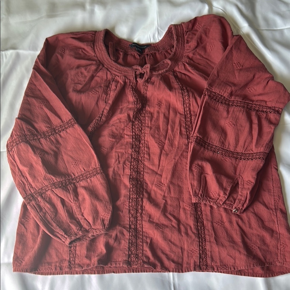 American Eagle Red Boho Blouse With Relaxed Fit